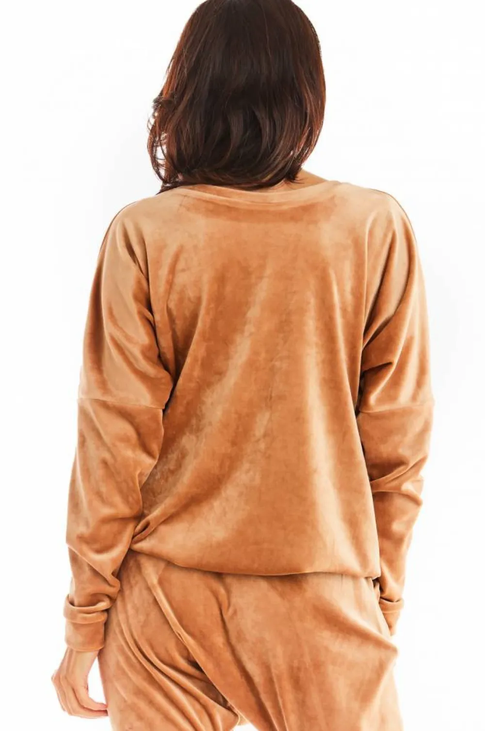 Hot Luźna prosta bluzka z dekoltem w serek - beżowa Odzież Casualowa|Bluzy