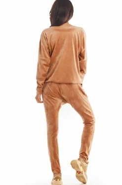 Hot Luźna prosta bluzka z dekoltem w serek - beżowa Odzież Casualowa|Bluzy