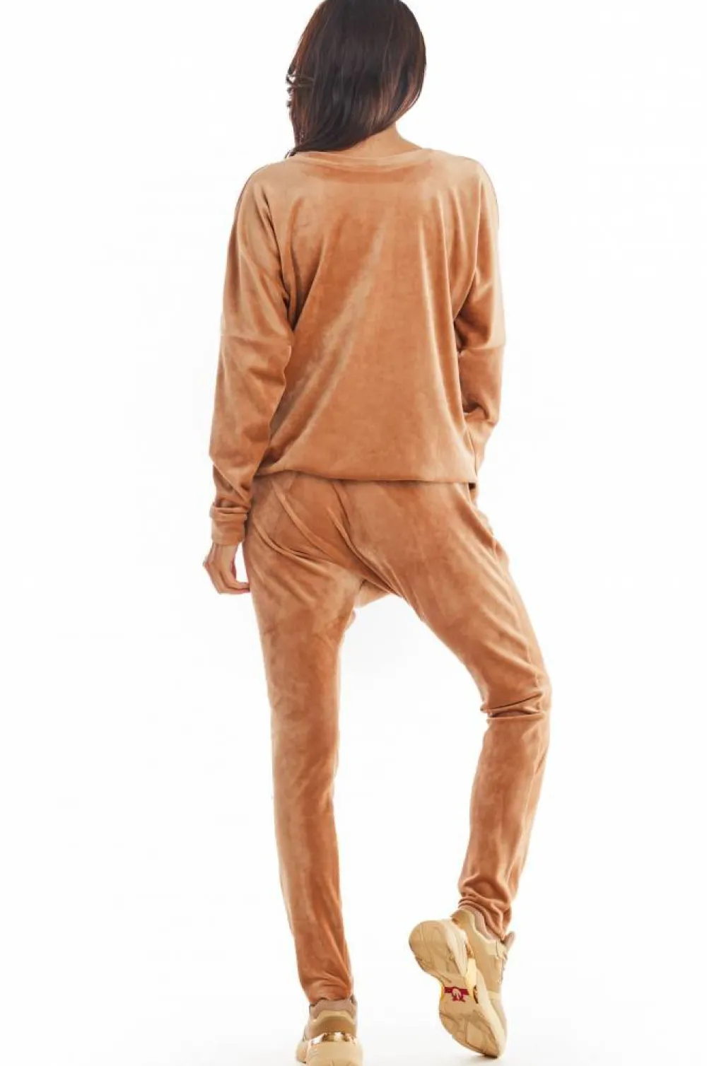 Hot Luźna prosta bluzka z dekoltem w serek - beżowa Odzież Casualowa|Bluzy