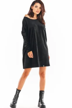 New Luźna prosta sukienka mini - czarna Sukienki