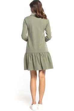 Clearance uźna ukienka dreowa z fabaną na doe - khaki Sukienki Dzianinowe|Sukienki