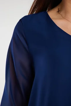 Sale uźna ukienka zyfonowa z fabanką - granatowa Sukienki|Mini