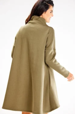 Sale uźna ukienka trapezowa z półgofe - khaki Sukienki Dzianinowe|Sukienki