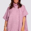 New Luźny sweter typu ponczo - pudrowy Swetry