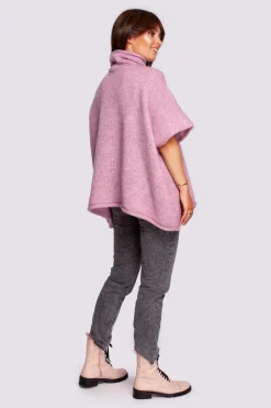 New Luźny sweter typu ponczo - pudrowy Swetry