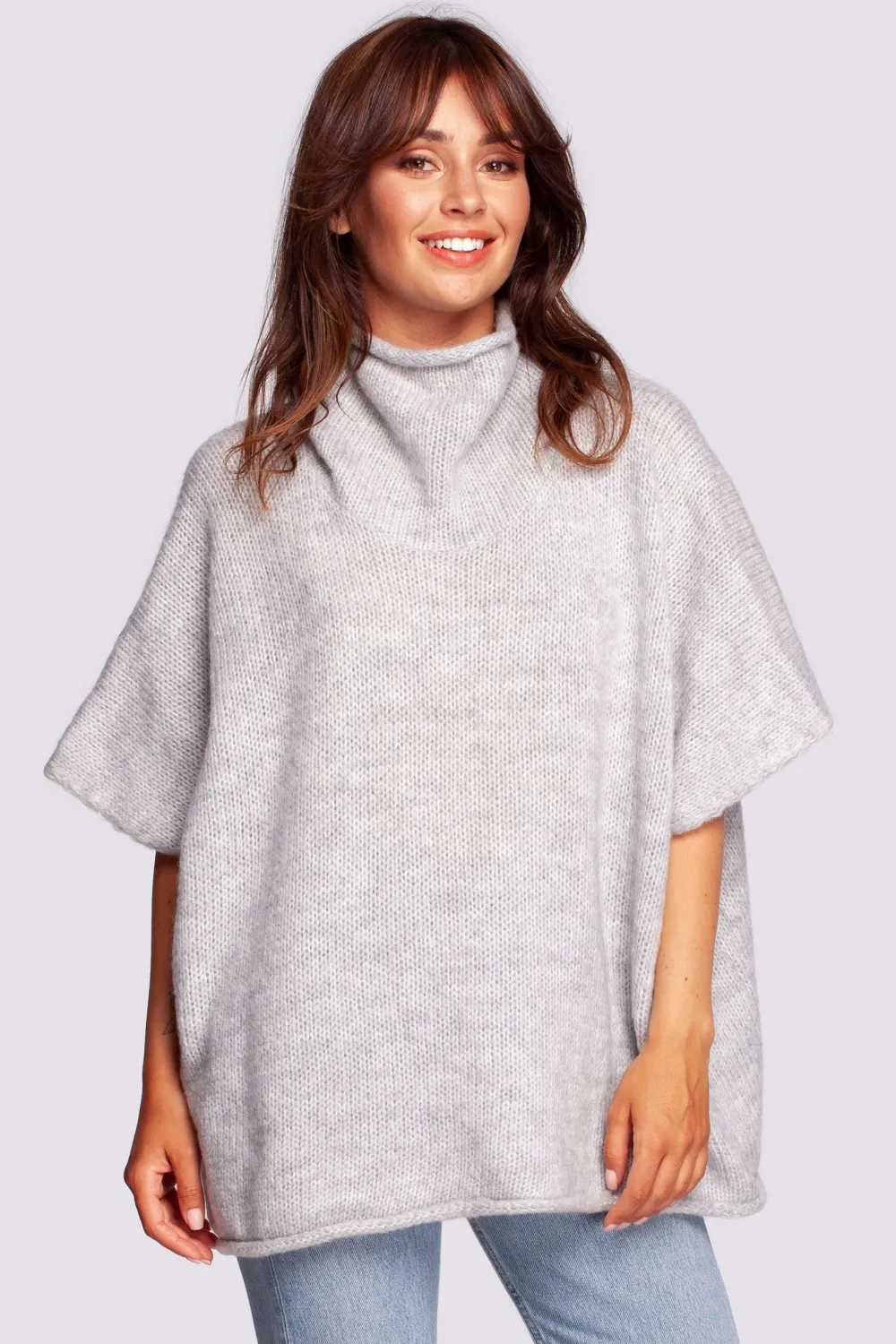 Clearance Luźny sweter typu ponczo - szary Swetry