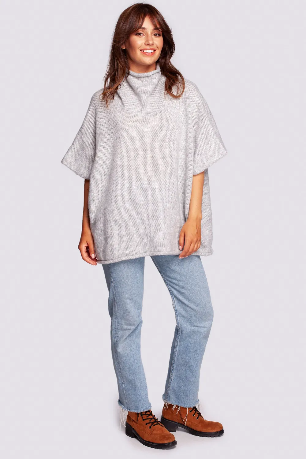 Clearance Luźny sweter typu ponczo - szary Swetry