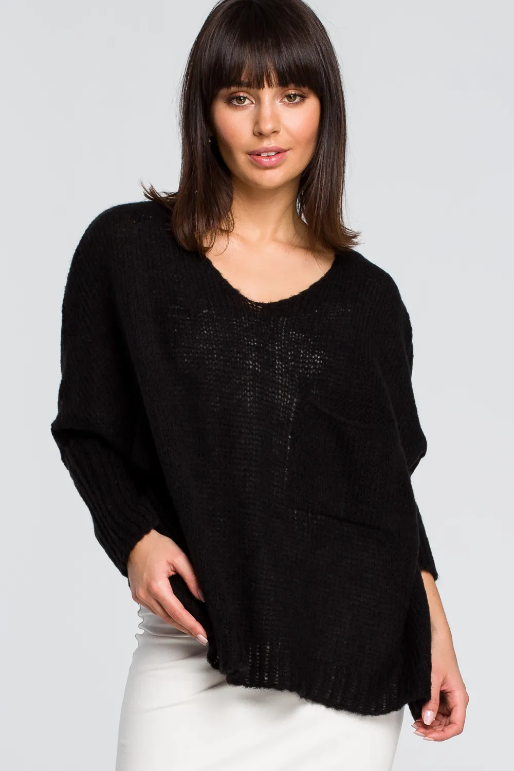 Hot Luźny sweter z kieszenią - czarny Swetry