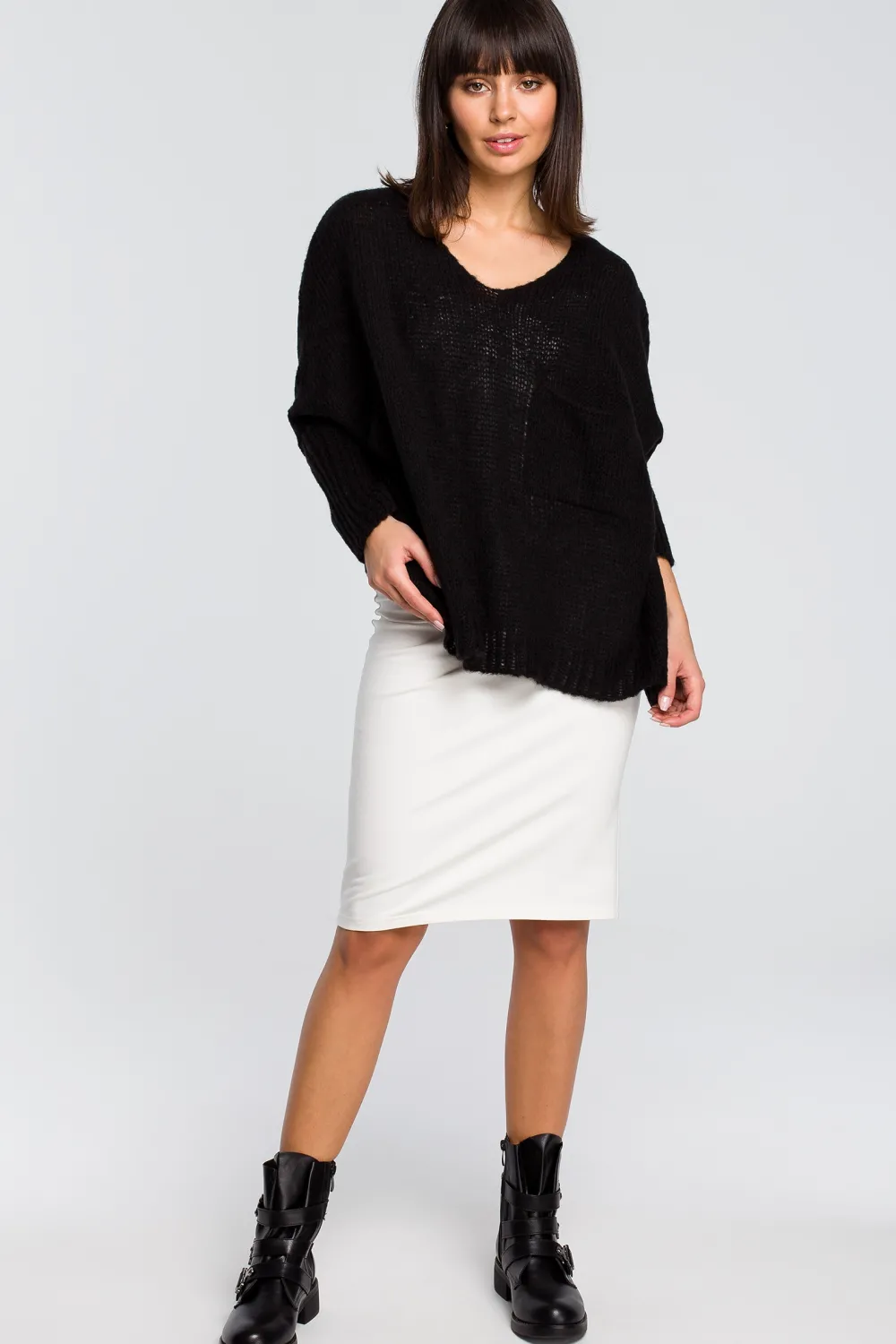 Hot Luźny sweter z kieszenią - czarny Swetry