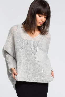 New Luźny sweter z kieszenią - popielaty Swetry
