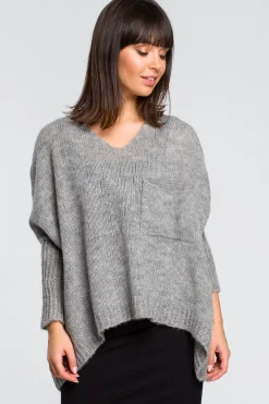 New Luźny sweter z kieszenią - szary Swetry