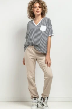 Clearance uźny t-hirt z dekote V - biało-czarny Odzież Casualowa|Dobry Skład