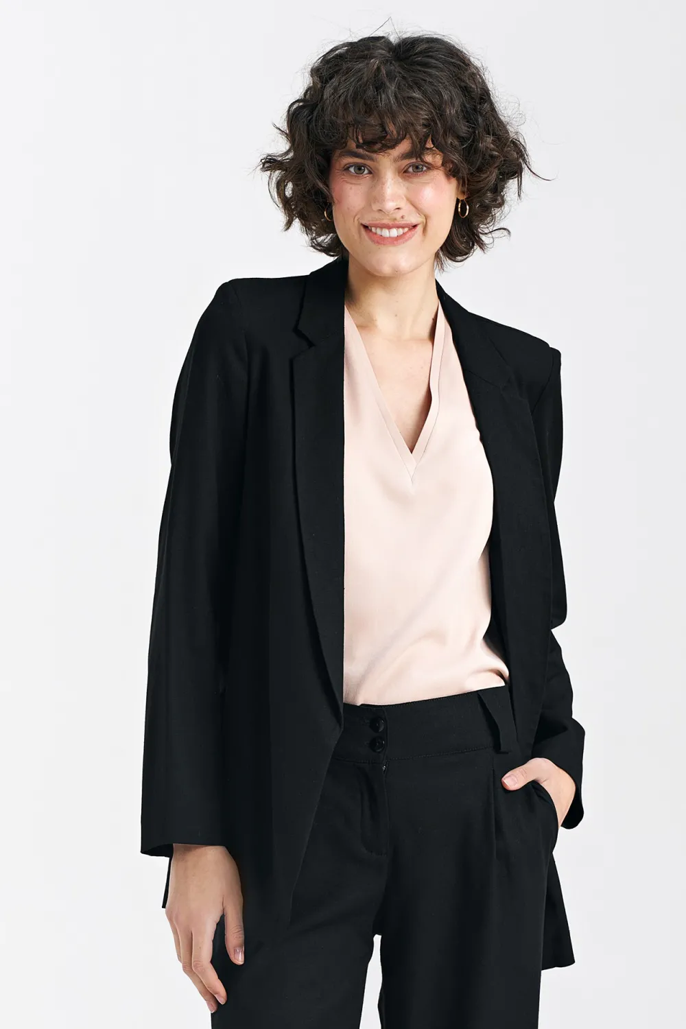 Hot Marynarka damska o luźnym kroju - czarna Do Pracy|Marynarki