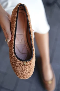 Clearance Materiałowe baleriny Zaylee - brązowe Baleriny|Buty