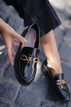 Mokasyny slingback z ozdobą Xanthe - czarne Mokasyny