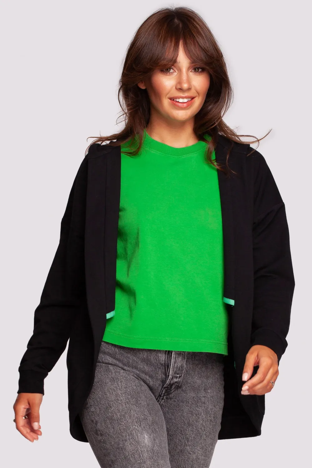 Outlet Niezapinana narzutka z kapture - czarna Odzież Casualowa|Bluzy