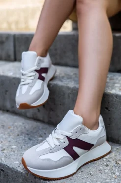Best Niskie trampki Vera - kremowo-bordowe Sneakersy