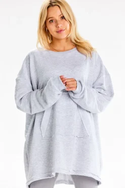 Online Obszerna bluza damska z kieszenią kangurek - szara Odzież Casualowa|Dobry Skład