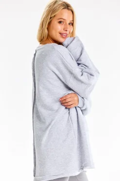 Online Obszerna bluza damska z kieszenią kangurek - szara Odzież Casualowa|Dobry Skład
