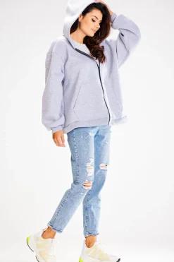 Outlet Obszerna bluza zasuwana na zamek - szara Odzież Casualowa|Bluzy