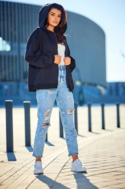 Outlet Obszerna bluza zasuwana na zamek - czarna Odzież Casualowa|Bluzy