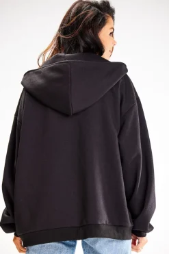 Outlet Obszerna bluza zasuwana na zamek - czarna Odzież Casualowa|Bluzy