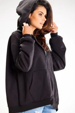 Outlet Obszerna bluza zasuwana na zamek - czarna Odzież Casualowa|Bluzy