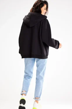 Outlet Obszerna bluza zasuwana na zamek - czarna Odzież Casualowa|Bluzy