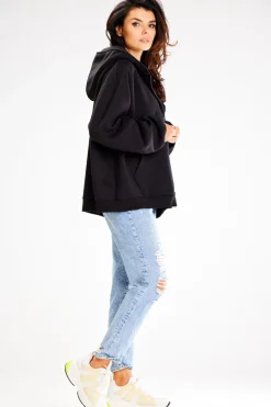 Outlet Obszerna bluza zasuwana na zamek - czarna Odzież Casualowa|Bluzy