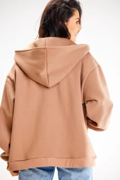 New Obszerna bluza zasuwana na zamek - beżowa Odzież Casualowa|Bluzy