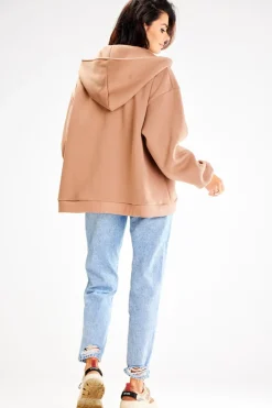 New Obszerna bluza zasuwana na zamek - beżowa Odzież Casualowa|Bluzy