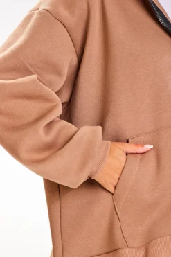 New Obszerna bluza zasuwana na zamek - beżowa Odzież Casualowa|Bluzy