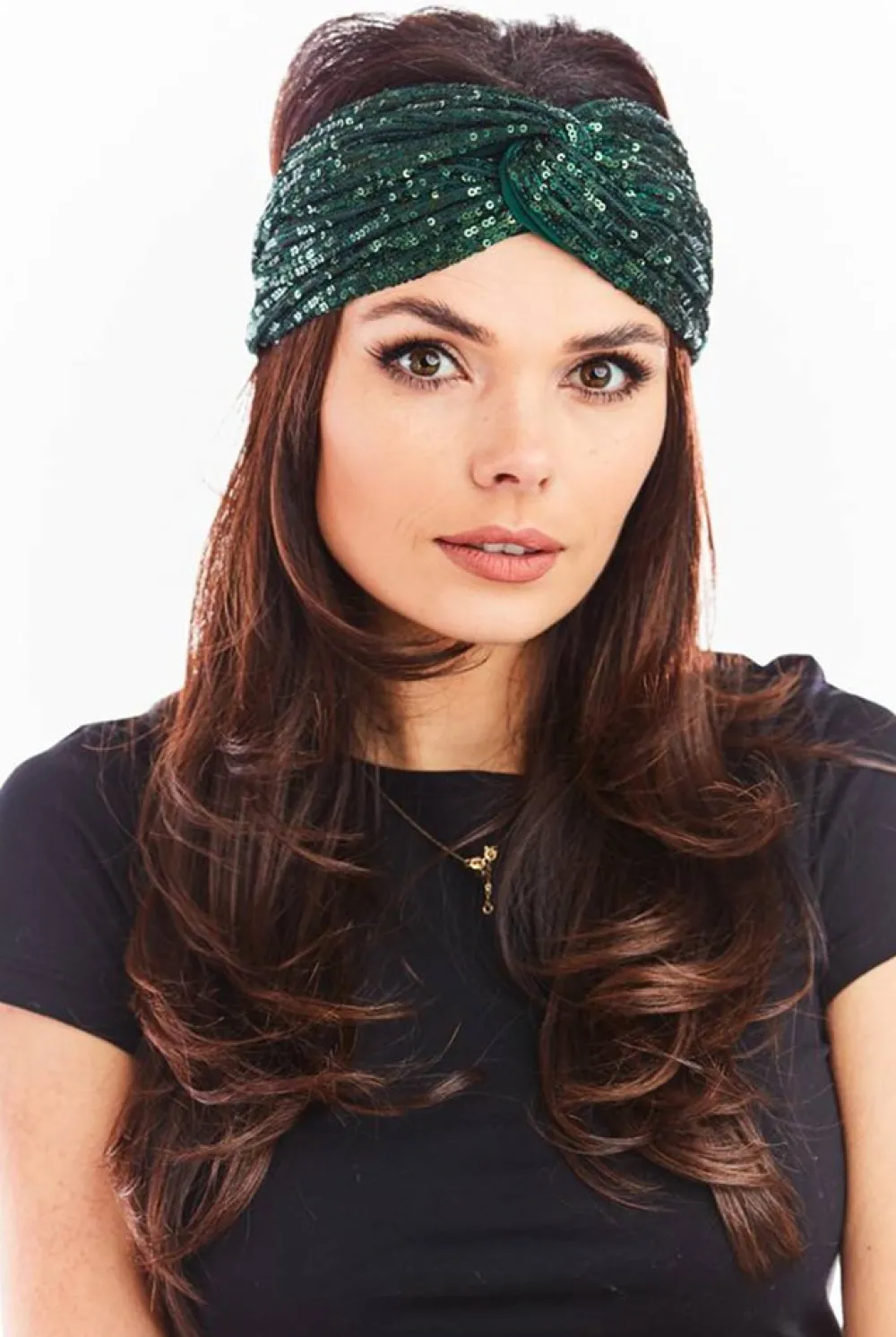 Clearance Opaska bandana na głowę - zielona-cekiny Akcesoria