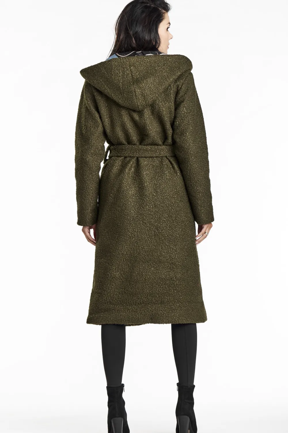 Sale Płazcz daki z kołnierze zaowy i kapture - khaki Płaszcze