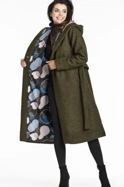 Sale Płazcz daki z kołnierze zaowy i kapture - khaki Płaszcze