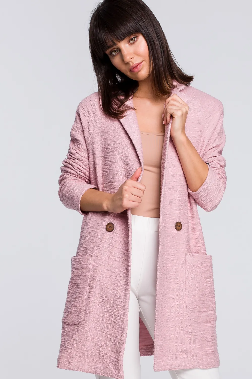 Płazcz na jeden guzik - pudrowy Płaszcze I Kurtki Przejściowe|Płaszcze