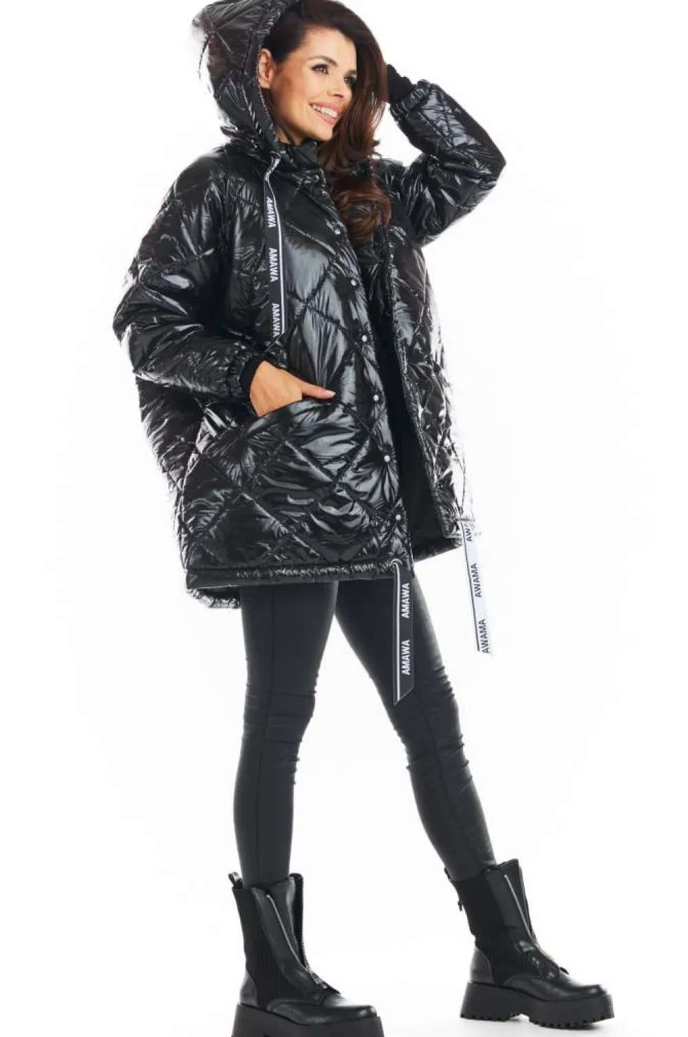 Clearance Pikowana kurtka oversize - czarna Płaszcze I Kurtki Przejściowe|Kurtki