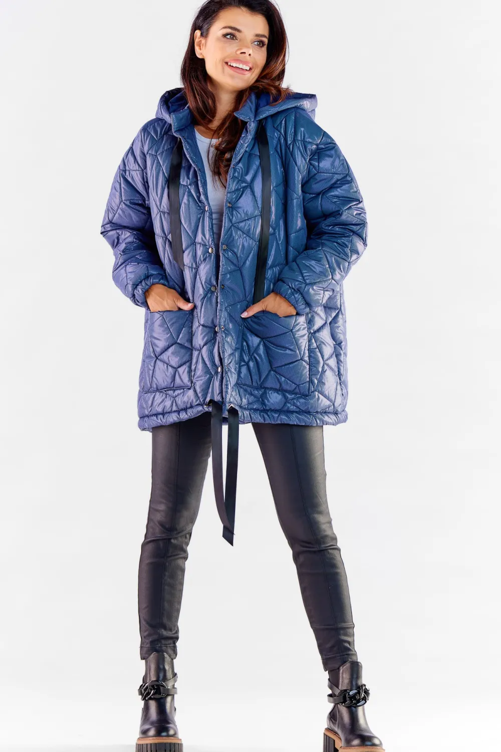 Online Pikowana kurtka oversize - granatowa Kurtki