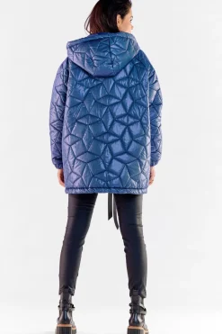 Online Pikowana kurtka oversize - granatowa Kurtki
