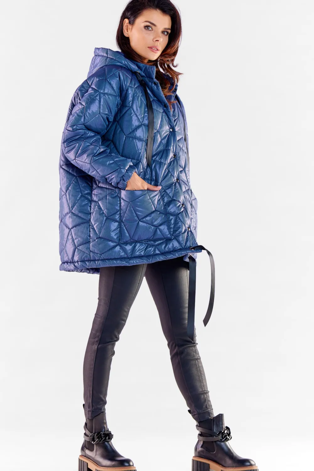 Online Pikowana kurtka oversize - granatowa Kurtki