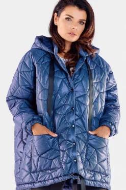 Online Pikowana kurtka oversize - granatowa Kurtki