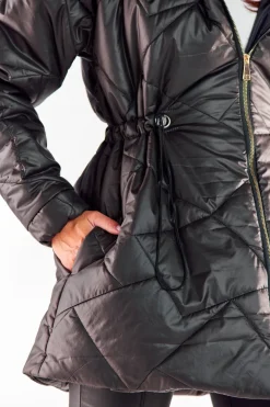 Sale Pikowana kurtka z kapture - czarna Płaszcze|Kurtki