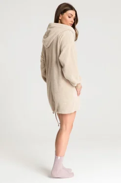 Puzowa buza overize z kiezenią kangurek - cappuccino Odzież Casualowa|Bluzy