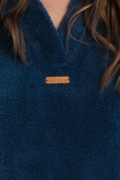 Outlet Pluszowa bluza oversize z kieszenią kangurek - granatowa Odzież Casualowa|Bluzy