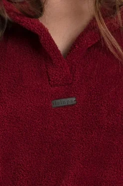 Sale Pluszowa bluza oversize z kieszenią kangurek - bordowa Odzież Casualowa|Bluzy