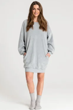 Best Puzowa tunika z dekote na pecach - popieata Odzież Casualowa|Bluzy