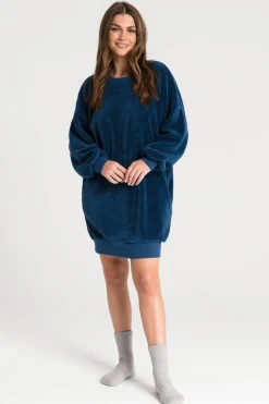 Sale Puzowa tunika z dekote na pecach - granatowa Odzież Casualowa|Bluzy