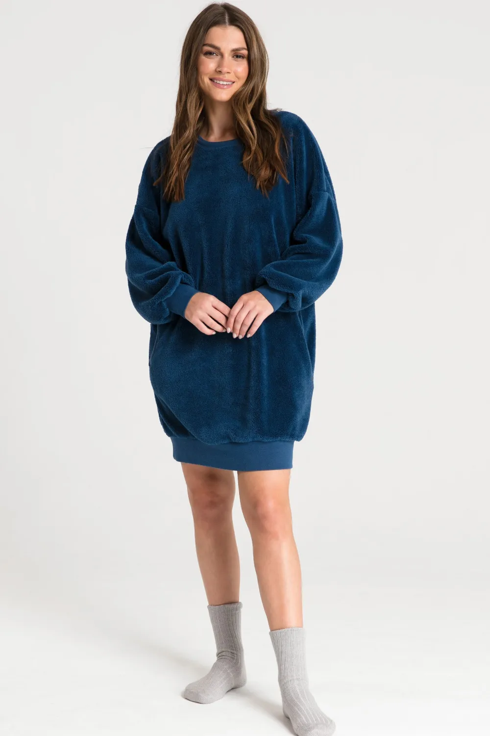 Sale Puzowa tunika z dekote na pecach - granatowa Odzież Casualowa|Bluzy