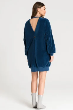 Sale Puzowa tunika z dekote na pecach - granatowa Odzież Casualowa|Bluzy