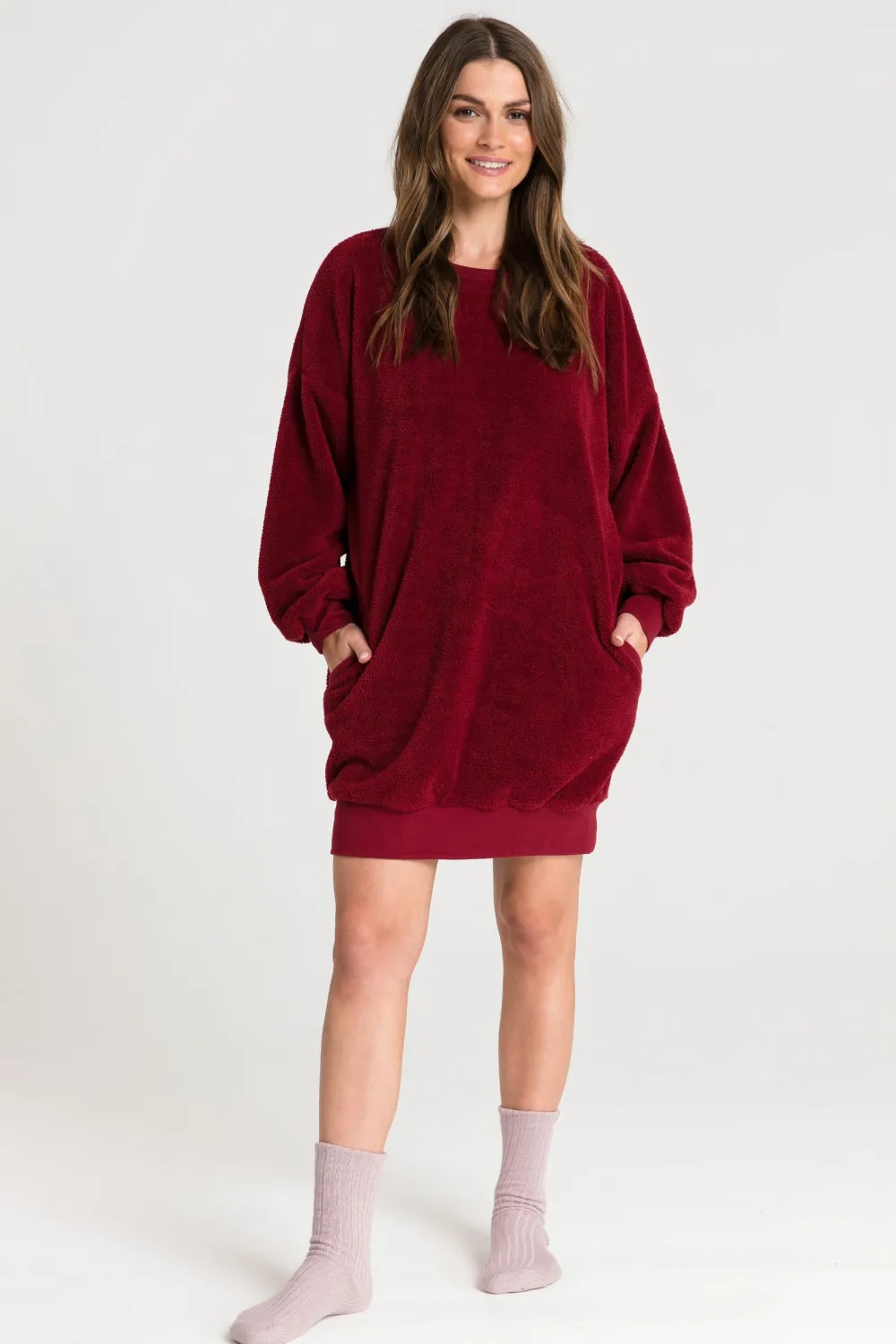 Discount Puzowa tunika z dekote na pecach - bordowa Odzież Casualowa|Bluzy